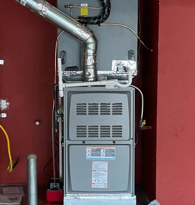 Furnace system inspected during professional furnace tune-up, including filter replacement, heat exchanger check, and th