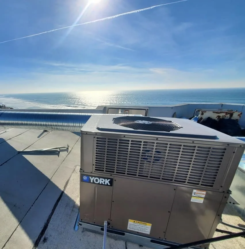 York rooftop air conditioning unit overlooking the Pacific Ocean